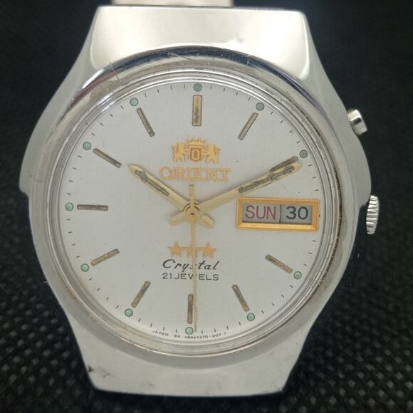 Vintage 1982 Orient Automatic Mens Silver Watch W/daydate & Gold accents - Picture 4 of 8